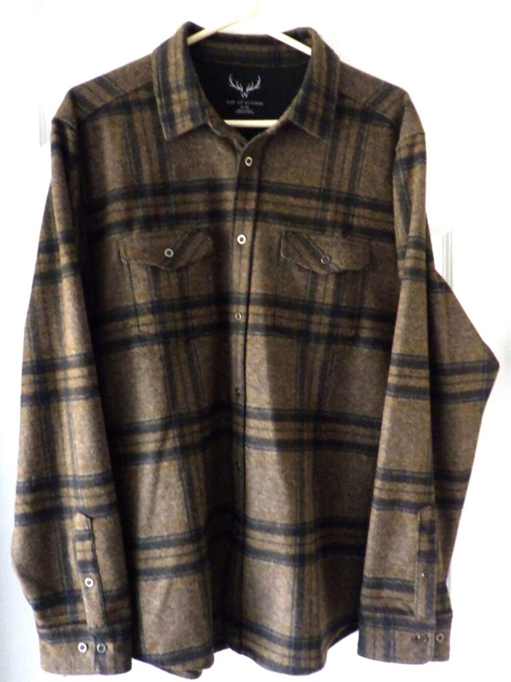 Age of Wisdom Men's Flannel Plaid Shirt Jacket Shacket Pockets Size XLarge Brown - Picture 2 of 12